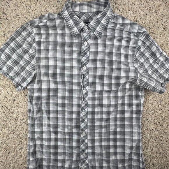 AX Armani Exchange Short Sleeve Button Up Shirt Small Slim Fit Cotton Gray Plaid - Picture 1 of 13